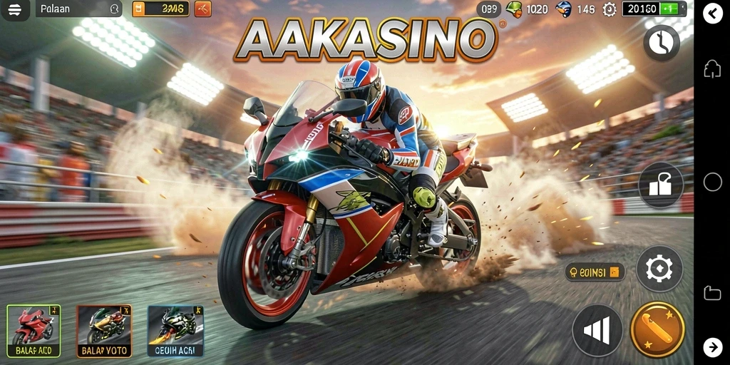 Screenshot AAKASINO menampilkan aksi balap motor yang seru dan mendebarkan.