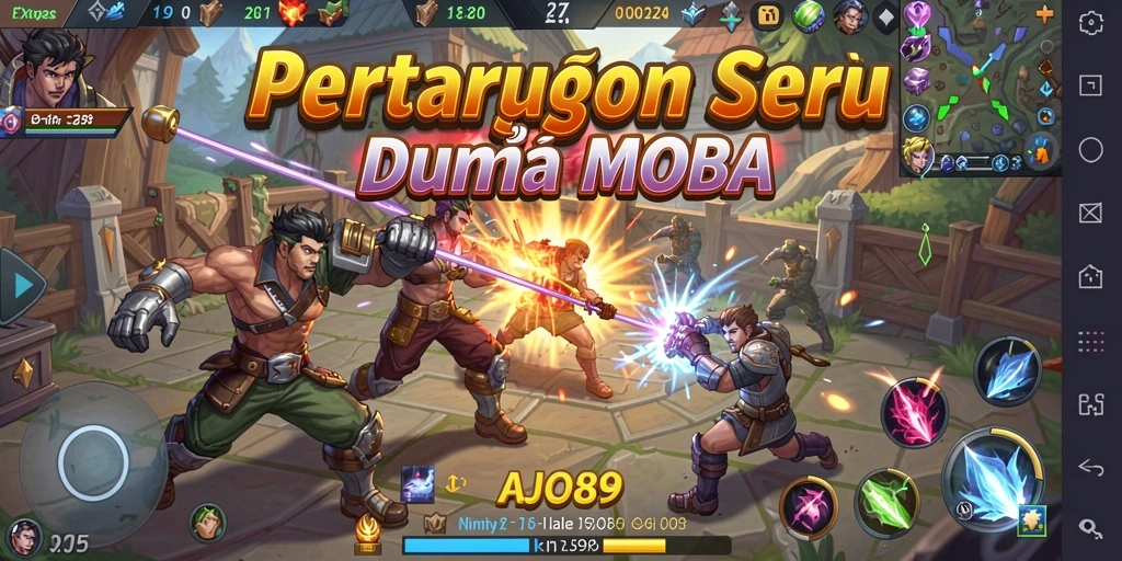 Gameplay seru <strong>AJO89</strong> dalam pertarungan MOBA.