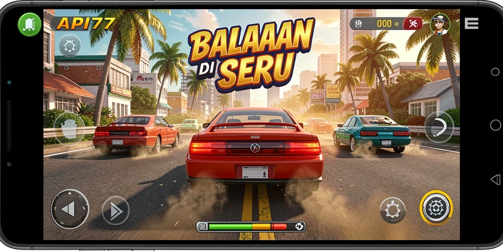 Screenshot gameplay API77 menampilkan balapan yang intens dan mobil yang cepat.