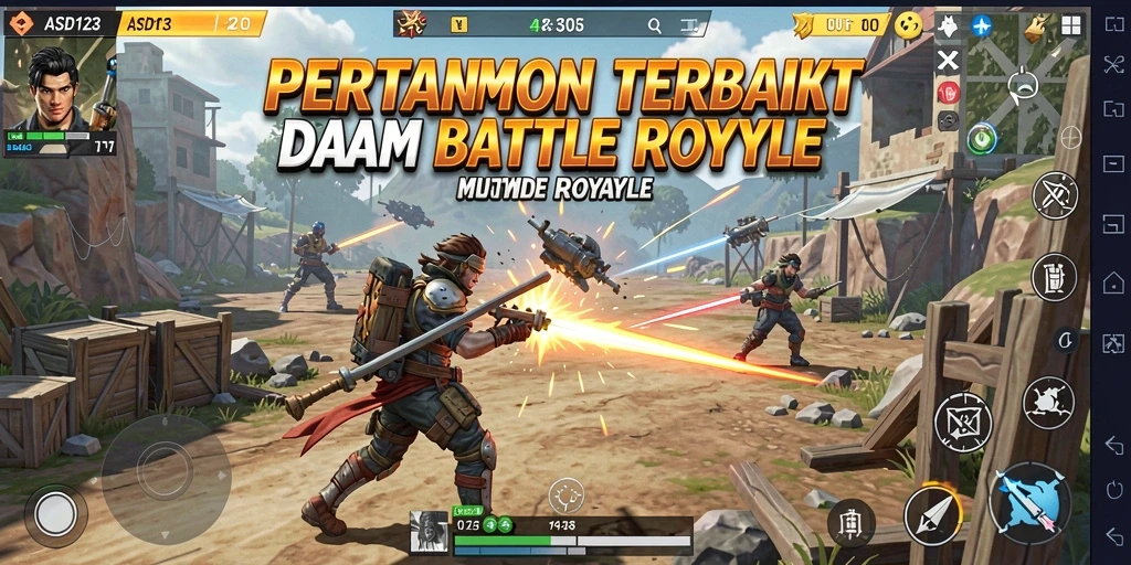 Screenshot gameplay intens di ASD123 menampilkan pertempuran seru Battle Royale.