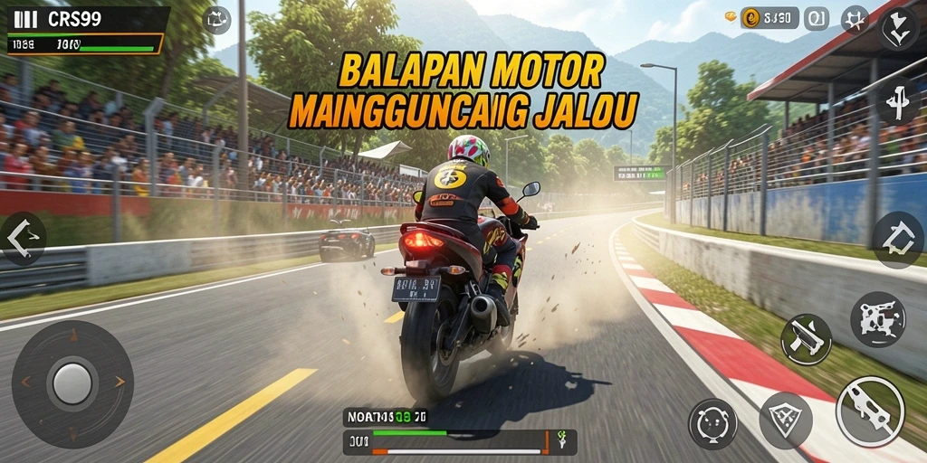 Gameplay mendebarkan di trek balapan motor CRS99.