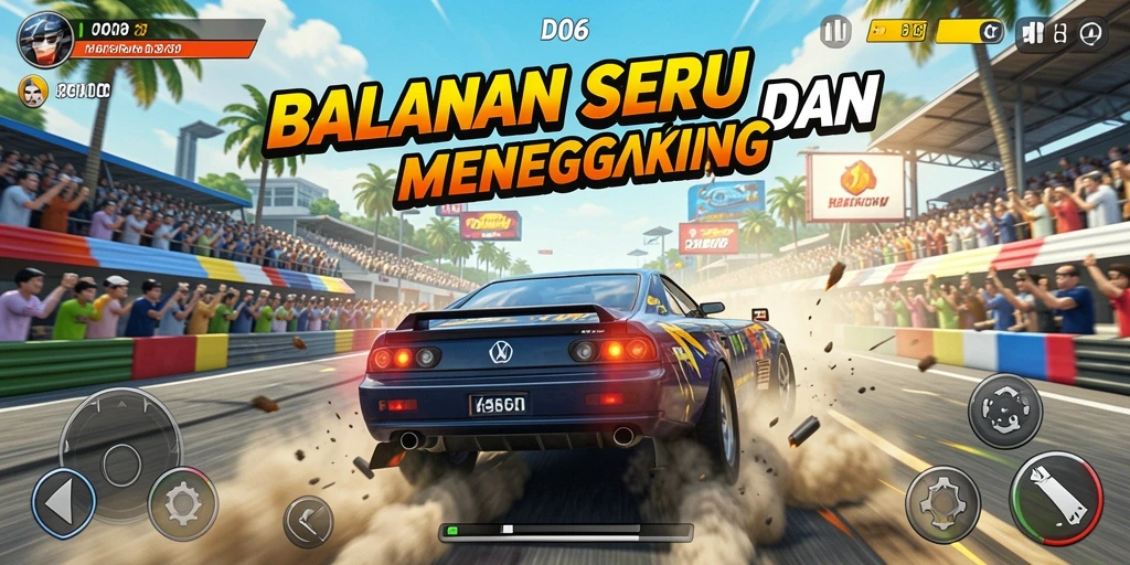 Tampilan gameplay balapan yang intens dan mendebarkan di D06.