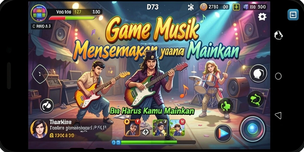 Tangkapan layar gameplay D73 menunjukkan serunya mengikuti ritme musik.