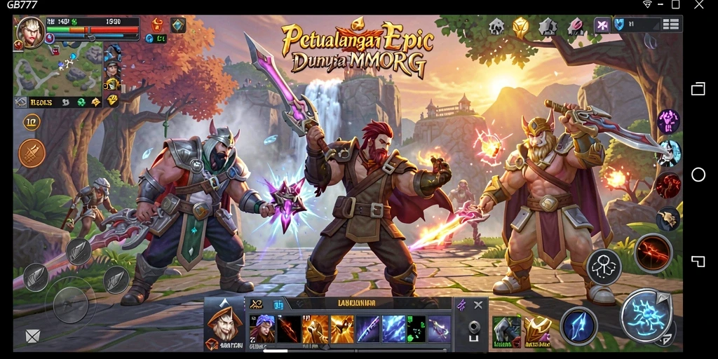 Tangkapan layar gameplay GB777 dengan grafik menawan dan aksi seru MMORPG.