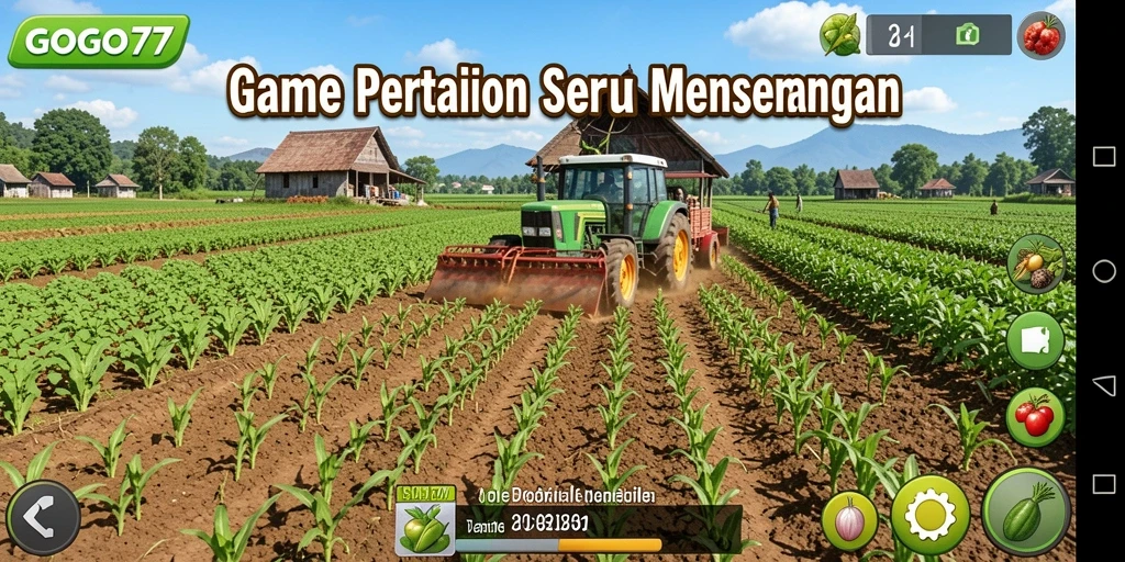 Screenshot utama GOGO77 menunjukkan gameplay seru bertani.
