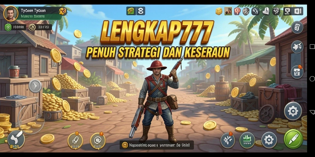 Gameplay LENGKAP777 menampilkan aksi membangun bisnis Tycoon.