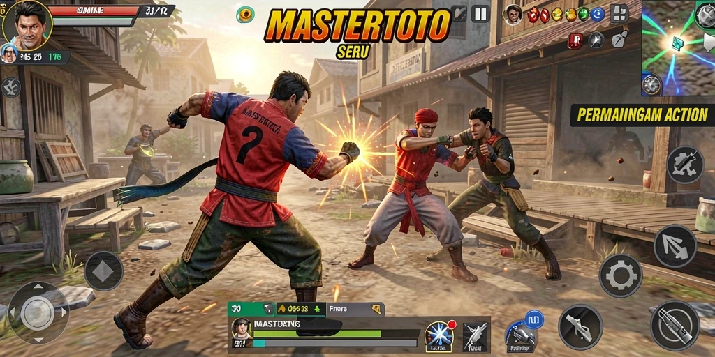 Tampilan aksi seru dari gameplay MASTERTOTO saat bertarung melawan musuh.