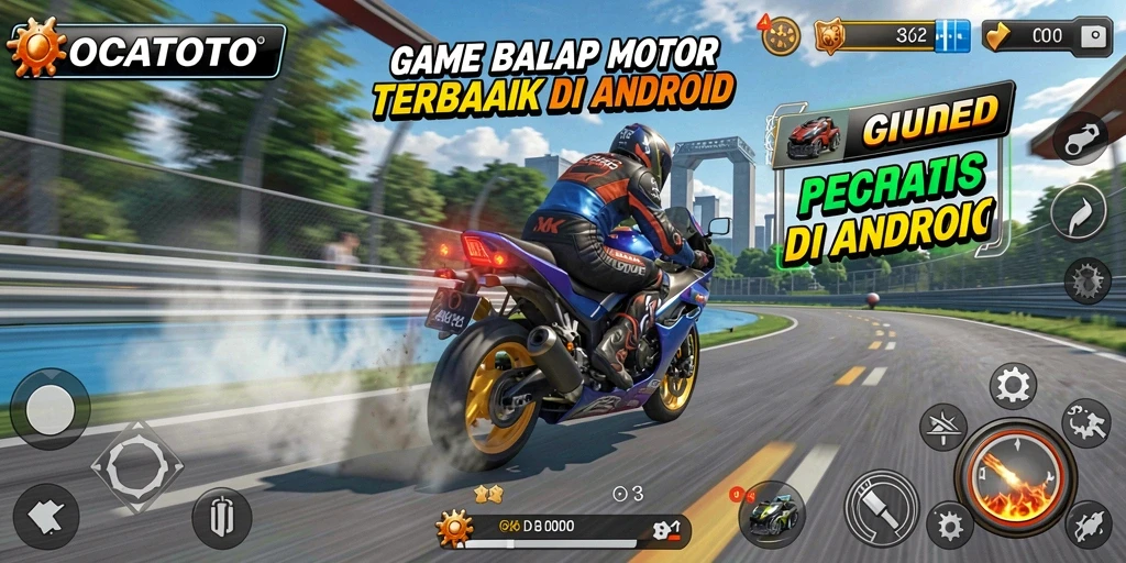 Tampilan gameplay seru dalam balapan motor di OCATOTO.
