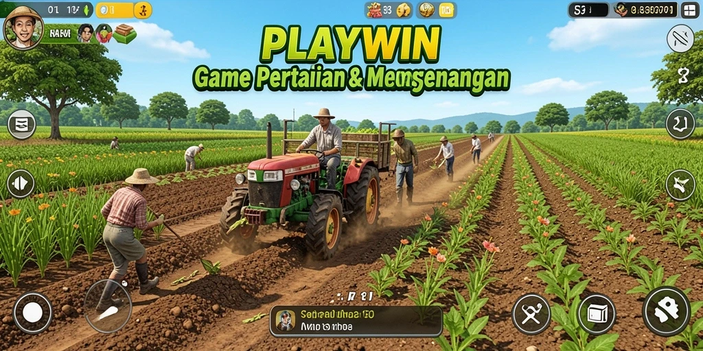 Screenshot gameplay PLAYWIN menunjukkan aktivitas bertani yang seru.