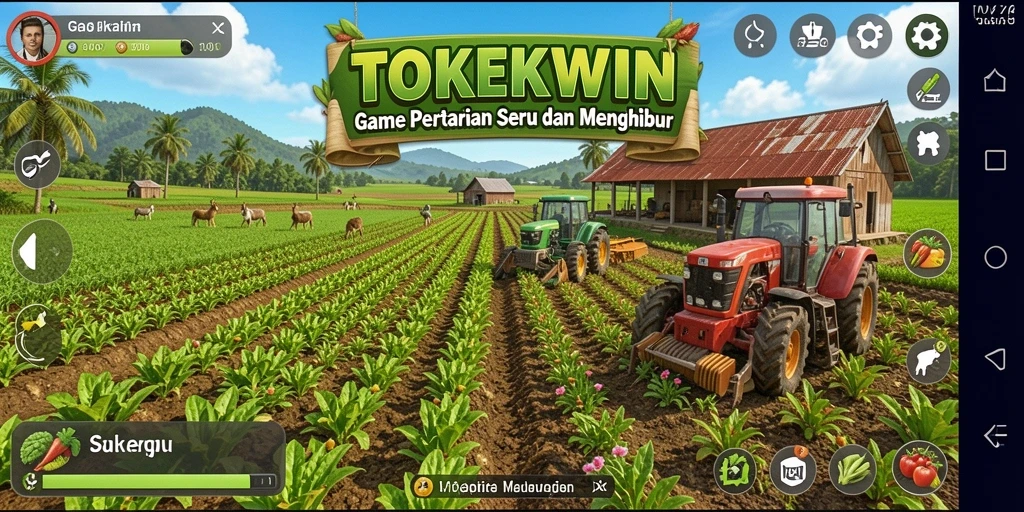 Screenshot gameplay TOKEKWIN menampilkan pertanian yang indah dan interaksi seru.