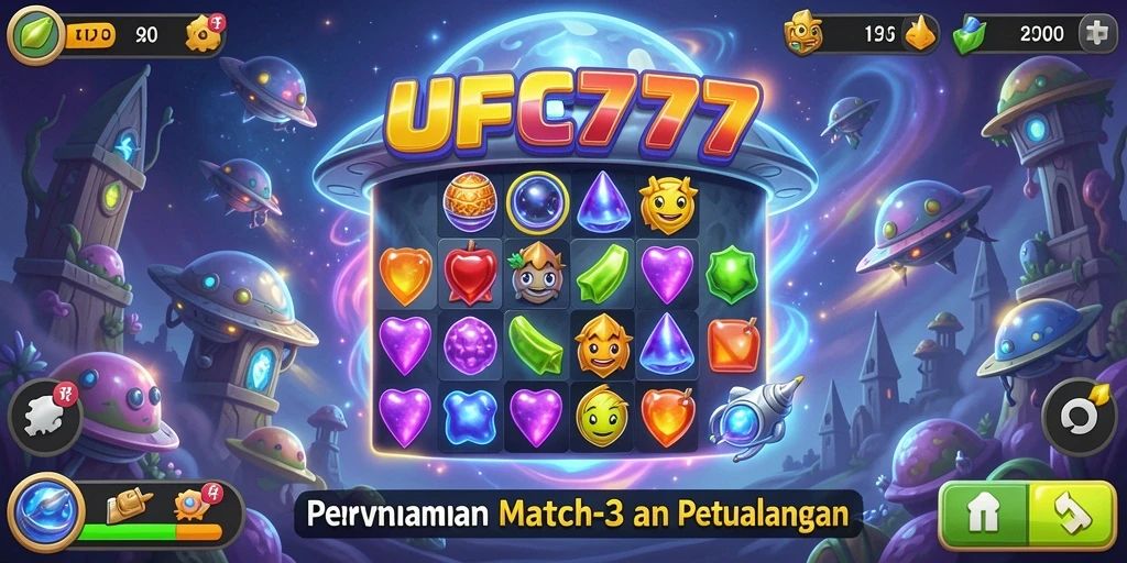 Tampilan menarik gameplay Match-3 UFO777 dengan warna-warna cerah.