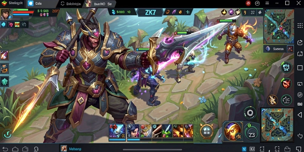 Screenshot gameplay ZK7 dengan pertarungan tim yang seru